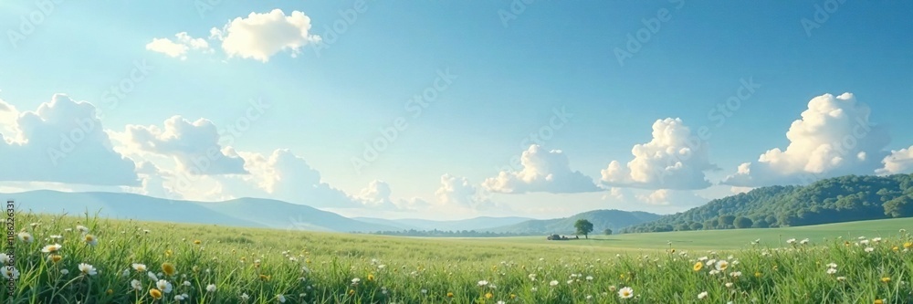 Obraz premium Gentle wisps of cloud scatter across the bright, landscape scenery, tranquil scene, atmospheric