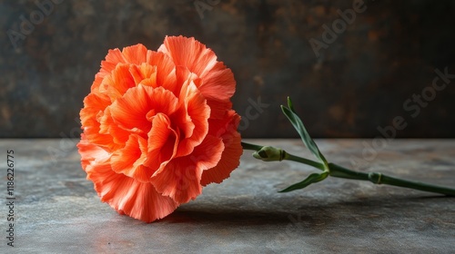 Beautiful orange carnation on a textured surface showcasing delicate petals a...