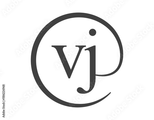 VJ logo from two letter with circle shape email sign style. V and J round logotype of business company