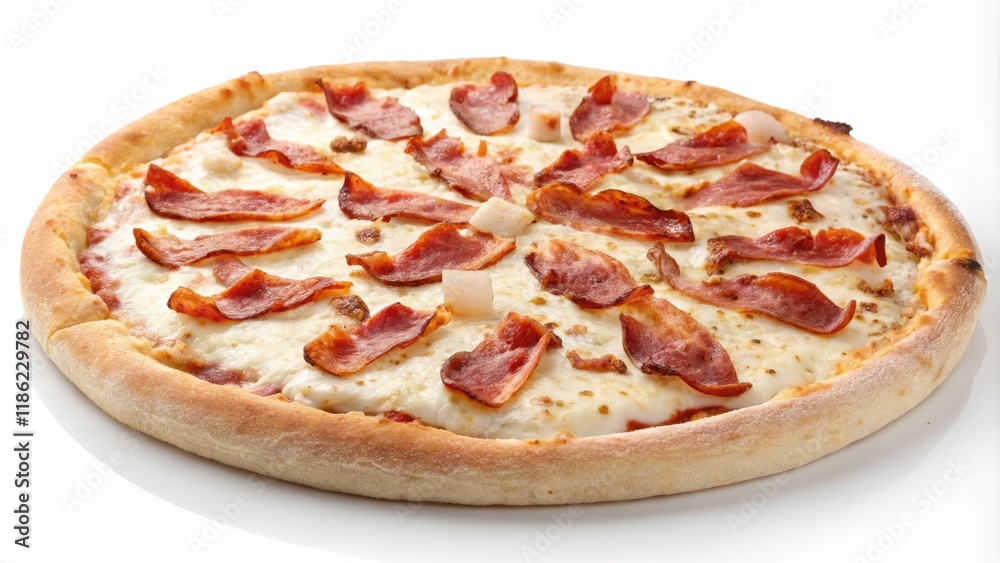 Bacon and Cheese Pizza Delicious Round Pizza with Melted Mozzarella, Crusty Dough, Top View, Food Photography Pizza, Food Photography Bacon and Cheese Pizza Delicious Round Pizza with Melted Mozzarella, Crusty Dough, Top View, Food Photography Pizza, Food Photography