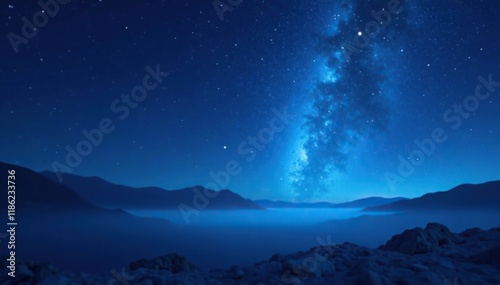 Deep blue abstract background with defocused starry night scene and gentle glow, blue, dark, starry