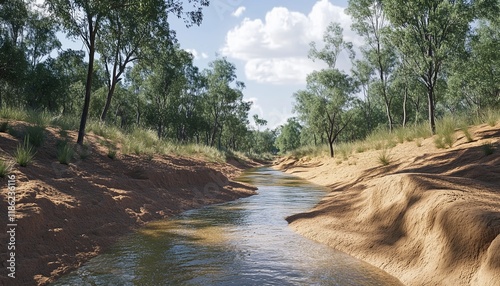 River running through in forest with wooden and soil
