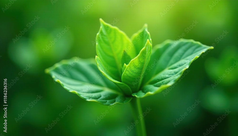 Delicate green foliage unfolding from a central stem, green, vegetation, plants Delicate green foliage unfolding from a central stem, green, vegetation, plants