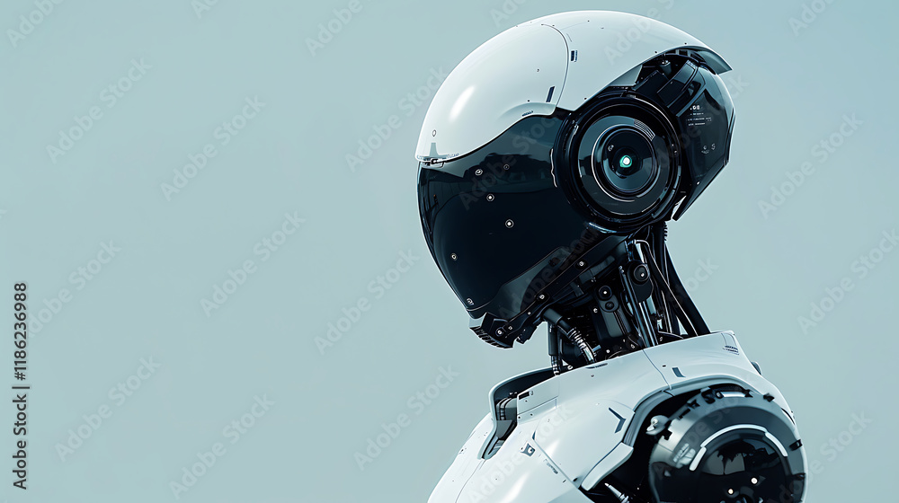Advanced AI-powered soldier robot concept with space for text background Advanced AI-powered soldier robot concept with space for text background