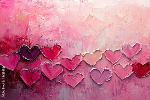 Colorful hearts on a pink background, celebrating love and affection in an ar...
