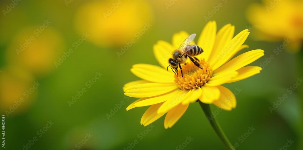 A single bee landing on the soft yellow of a daisy flower, colors, blossoms, A single bee landing on the soft yellow of a daisy flower, colors, blossoms,