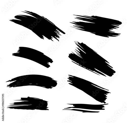 Vector Set of black brush acrylic strokes. Black color on white background