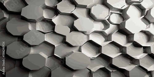 Abstract 3d white and silver color cube hexagonal geometric texture pattern surface bright honeycomb metal hexagon design.