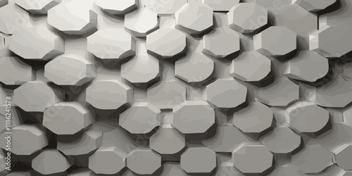 Abstract 3d white and silver color hexagonal geometric texture pattern surface bright honeycomb metal hexagon design.