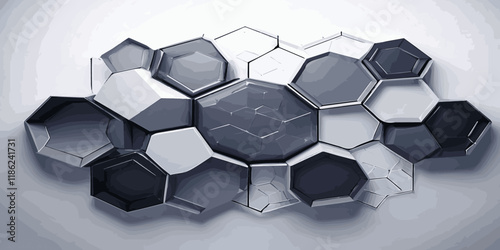 Abstract 3d black and grey light silver hexagon pattern texture honeycomb Geometric concept movement illustration rendering graphic design use for banner, wallpaper, vector illustration.