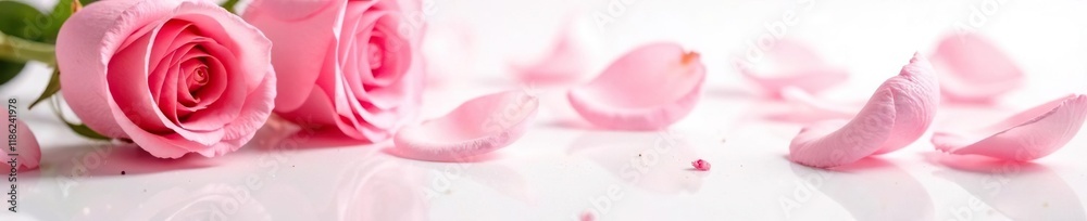 Softly scattered rose petals on pristine white surface, flowers, elegant, serene Softly scattered rose petals on pristine white surface, flowers, elegant, serene