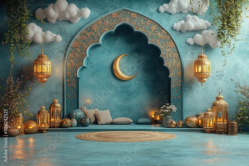 Serene Islamic archway setting, perfect for Ramadan or Eid celebrations.