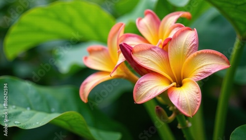 Banana blossoms in full bloom with dew on the petals, plant life, garden