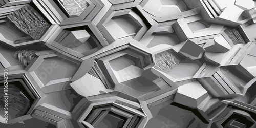 Abstract cube 3d black and grey light silver hexagon pattern texture honeycomb Geometric concept movement illustration rendering graphic design use for banner, wallpaper, vector illustration.