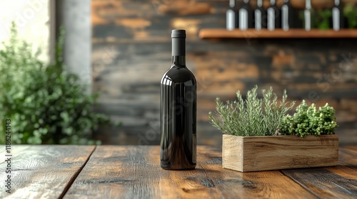 Elegant red wine bottle on a textured surface with soft lighting in the backg...