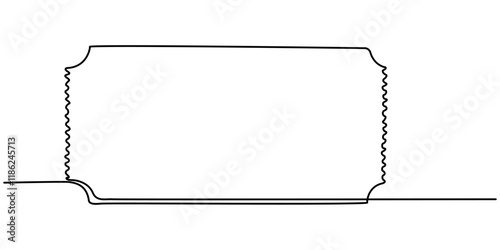 Ticket Single Line Icon, Continuous one line drawing cinema ticket. Vintage cinema ticket isolated on a white background. Vector illustration, Single continuous line drawing of ticket. one line draw. 