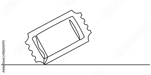 Ticket Single Line Icon, Continuous one line drawing cinema ticket. Vintage cinema ticket isolated on a white background. Vector illustration, Single continuous line drawing of ticket. one line draw. 