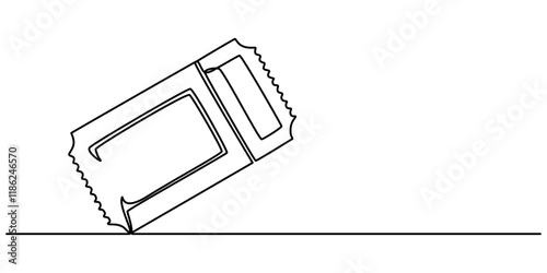 Ticket Single Line Icon, Continuous one line drawing cinema ticket. Vintage cinema ticket isolated on a white background. Vector illustration, Single continuous line drawing of ticket. one line draw. 