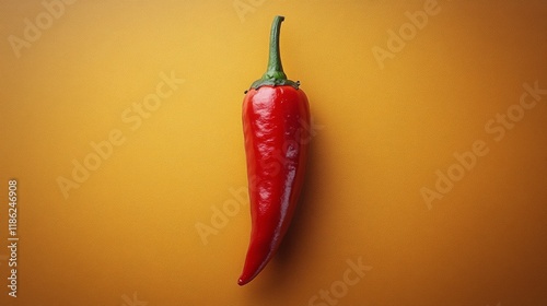 Fresh red chili pepper against a bright yellow background highlighting its vi...