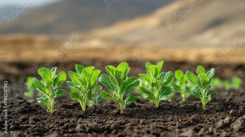 Solitary shrub stands resilient in vast golden landscape under clear blue sky