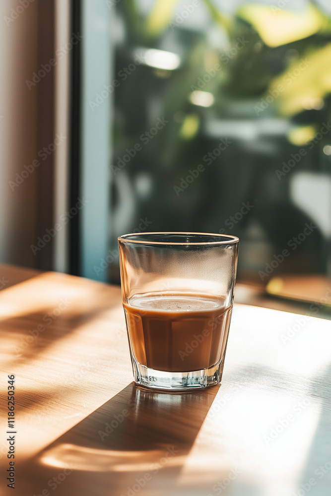 Cup of coffee on wooden table on sunny day. Cup of coffee on wooden table on sunny day.