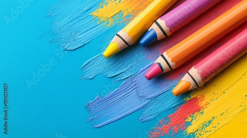 Colorful crayons and a blank sketchbook ready for creative expression in an a...