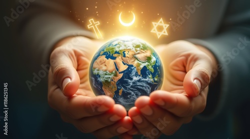Earth in Gentle Hands: A Glowing Depiction of Interfaith Harmony