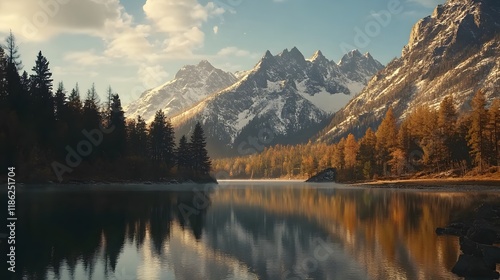 Serene Mountain Reflection: Tranquil Lake Landscape