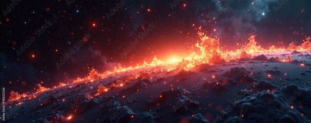 Glowing embers dance on a spacecraft's surface, glowing, radiant, astronomy Glowing embers dance on a spacecraft's surface, glowing, radiant, astronomy