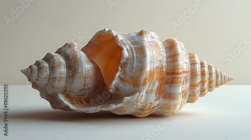 Detailed close-up of a large seashell showcasing intricate patterns and color...
