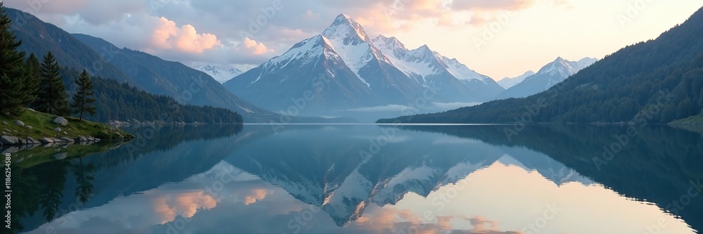 Tranquil mountain landscape reflected in a serene lake, reflection, natural Tranquil mountain landscape reflected in a serene lake, reflection, natural