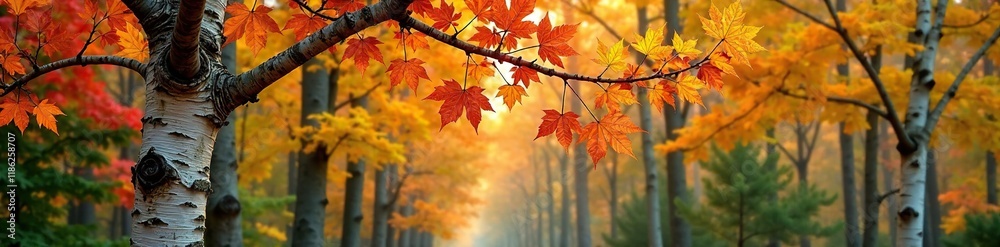 Silver birch tree in autumn with changing leaves, leaf, trees, foliage Silver birch tree in autumn with changing leaves, leaf, trees, foliage