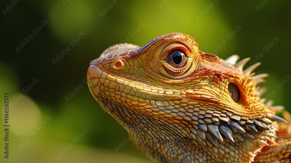 Fototapeta premium Dragobete Close-up of a bearded dragon lizard with detailed scales in natural habitat