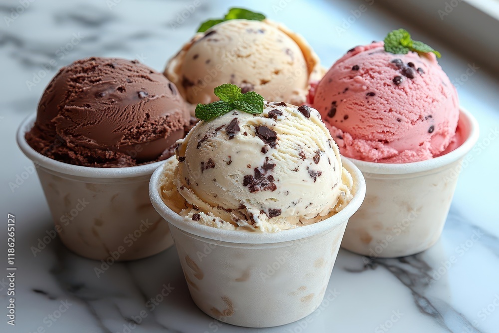 artisanal ice cream collection featuring gourmet flavors chocolate truffle, madagascar vanilla bean, coffee caramel swirl, and mint chocolate chip artisanal ice cream collection featuring gourmet flavors chocolate truffle, madagascar vanilla bean, coffee caramel swirl, and mint chocolate chip