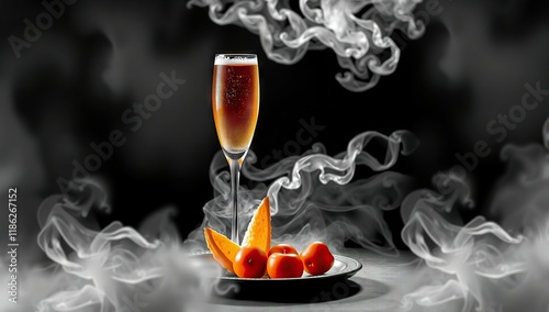 red wine in wine glass on black background. Generative AI