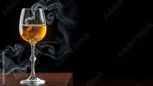 red wine in wine glass on black background. Generative AI