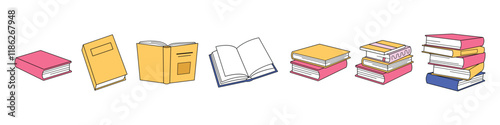 vector illustration of a set of books in different positions
