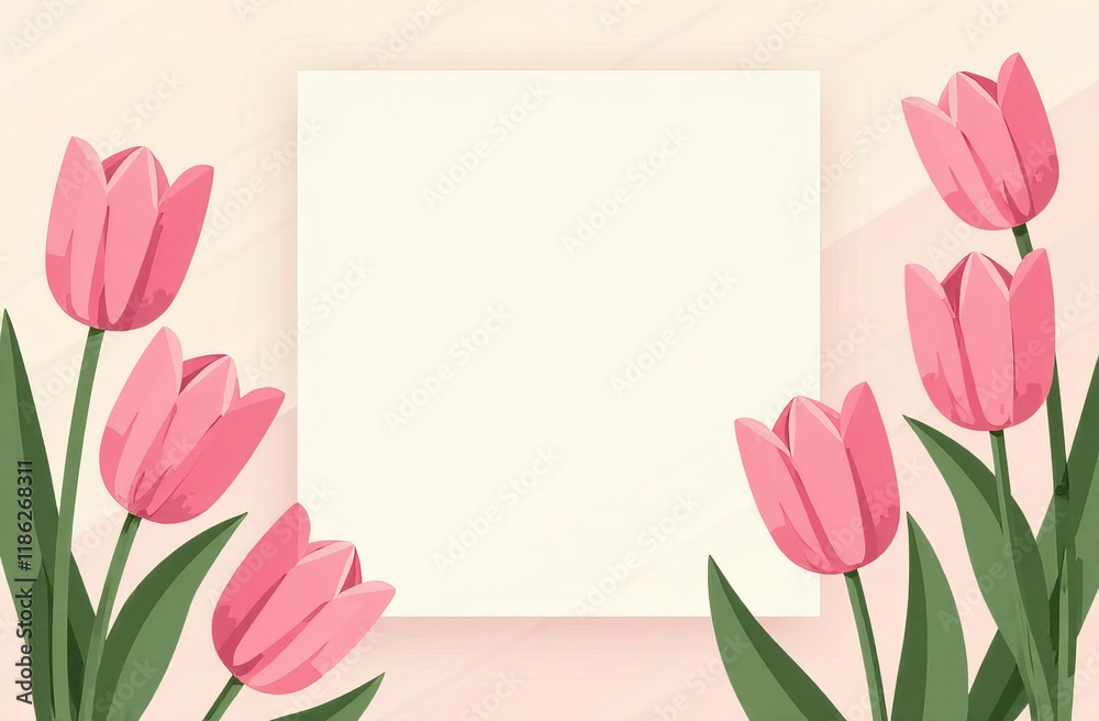 Obraz premium Tulips arranged in a frame, space for text.