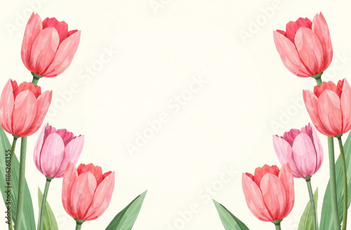 Tulips arranged in a frame, space for text.