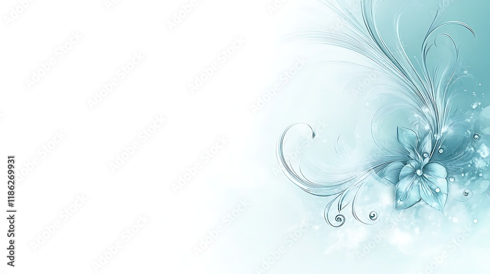 Elegant Aqua Floral Design With Swirling Lines Elegant Aqua Floral Design With Swirling Lines
