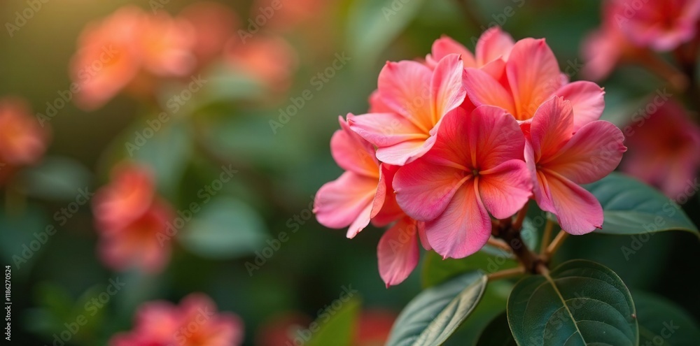Stunning clusters of Adenium flowers in shades of pink and orange, flowers, branches Stunning clusters of Adenium flowers in shades of pink and orange, flowers, branches