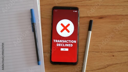 Transaction declined notification. Concept of declined credit card and payment problems.