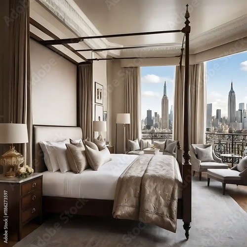 Luxurious Bedroom Suite Overlooking City Skyline