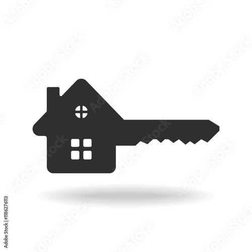 House key graphic icon. Concept real estate symbol. Sign isolated on white background. Vector illustration