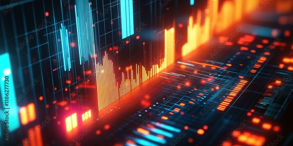 Obraz premium Digital background featuring graphs and bar charts, representing stock market data. 