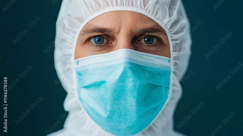 Close-up Portrait of Person in Protective Gear with Surgical Mask Close-up Portrait of Person in Protective Gear with Surgical Mask