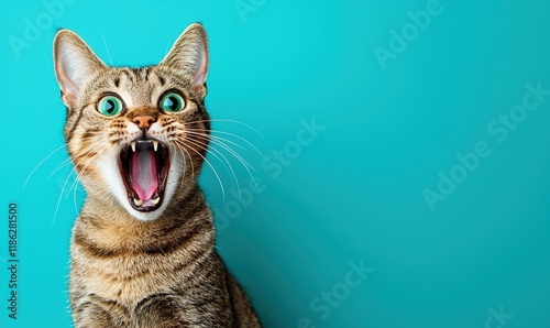 Angry cat with surprised expression home setting gigapixel standard colorful background dynamic emotion photo