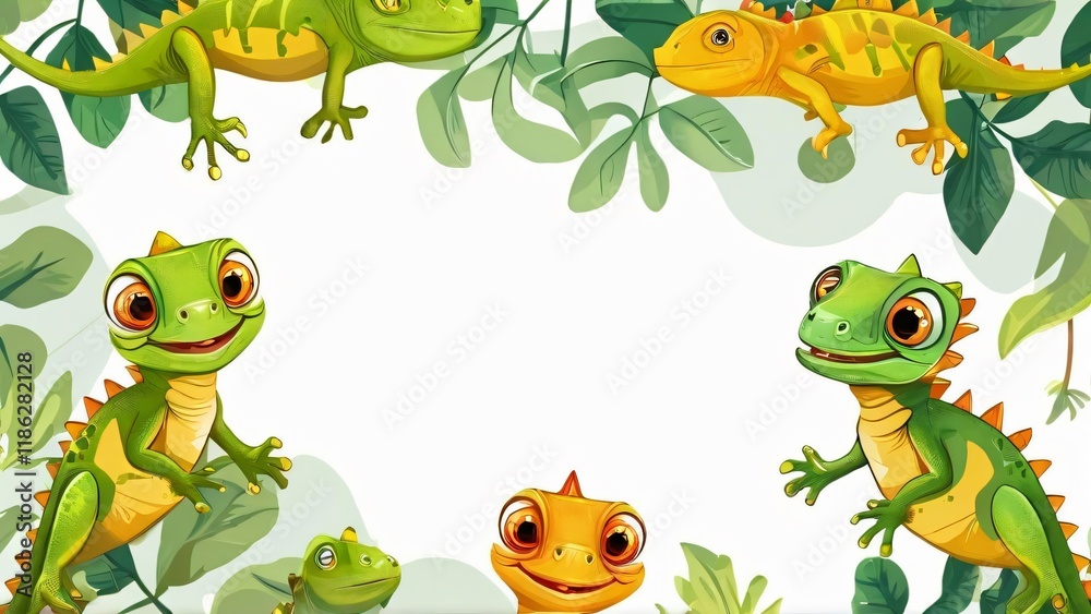 Fototapeta premium World Lizard Day: stylish minimalistic background with lizards