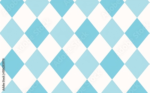 Seamless diamond argyle check pattern in blue and white with dotted red stitch. Vector geometric diamonds background. Fabric texture print for clothing, wrapping paper, decor