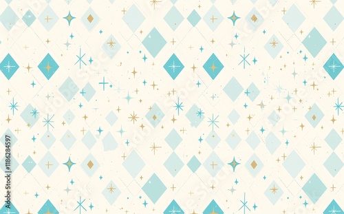 Seamless diamond argyle check pattern in blue and white with dotted red stitch. Vector geometric diamonds background. Fabric texture print for clothing, wrapping paper, decor photo